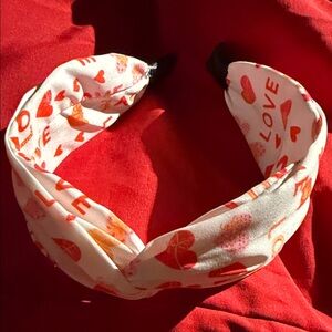 Romantic Heart Print Headband - Red and White